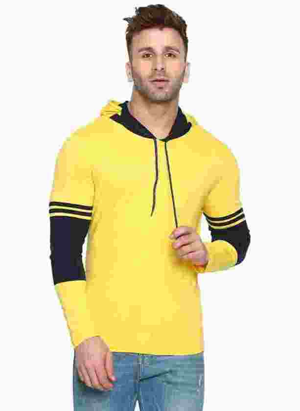 Men's Self Pattern Cotton Hooded Tees